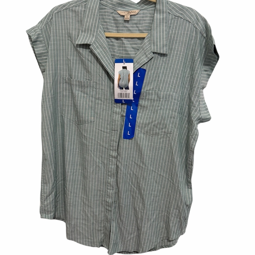 JACHS Girlfriend Sage Striped Button Down Shirt